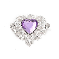 Lilac Acrylic Pendants, with Silver Tone Alloy Rhinestone Finding, Heart Charm, Lilac, 21.5x25x5mm, Hole: 2x2.5mm