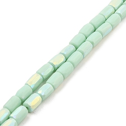 Pale Green Frosted Imitation Jade Glass Beads Strands, AB Color Plated, Faceted, Column, Pale Green, 6.5x4mm, Hole: 1mm, about 80pcs/strand, 20.39''(51.8cm)