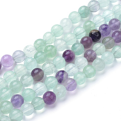 Colorful Natural Fluorite Beads Strands, Round, Colorful, 6~6.5mm, Hole: 1mm, about 63pcs/strand, 15.5 inch