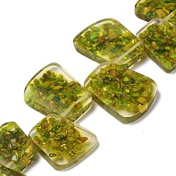 Yellow Green Dyed Natural Imperial Jasper with Resin Beads Strands, Trapezoid, Yellow Green, 17.5~35.5x24~29x6~6.5mm, Hole: 1.5mm, about 15pcs/strand, 12.40''(31.5cm)