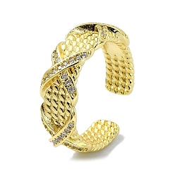 Real 18K Gold Plated Brass with Cubic Zirconia Open Cuff Ring, Criss Cross, Real 18K Gold Plated, Inner Diameter: 19mm