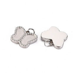 Stainless Steel Color 304 Stainless Steel Charm Cabochon Settings, with Jump Rings, Butterfly, Stainless Steel Color, Tray: 8x3mm, 10x13x3mm, Jump Ring: 3.8x0.5mm, 2.8mm inner diameter