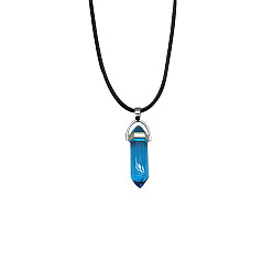 Blue Minimalist Hexagonal Prism Night Light Lobster Clasp Wax Rope Sweater Chain Pendant Necklace with Tail Chain