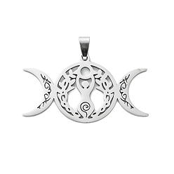 Stainless Steel Color 201 Stainless Steel Big Pendants, Hollow, Triple Moon Goddess Charm, Stainless Steel Color, 29x50.5x1.5mm, Hole: 8x4mm