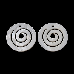 Shell Natural Shell Pendants, Flat Round with Spiral Charm, 25x1.5mm, Hole: 1.4mm