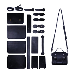 Black DIY Knitting Crochet Bag Making Kit, Including Cowhide Leather Bag Accessories, Black, 6.5x18.5x14.5cm