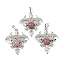 Родонит Подвески-треугольники из натурального родонита, подвески из латунных камней, платина, стойки покрытие, 41.5x34.5x5.5~7 мм, отверстие : 8.5x5.5 мм