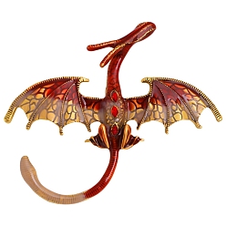 Red Cartoon Flying Dragon Brooches, Antique Golden Alloy Enamel Pins, Animal Badge for Clothes Backpack, Red, 73x78mm
