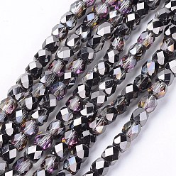 Black Electroplate Glass Beads Strands, Half Rainbow Plated, Faceted, Cube, Black, 4x4x4mm, Hole: 1mm, about 100pcs/strand, 15.7 inch