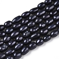Prussian Blue Natural Cultured Freshwater Pearl Beads Strands, Rice Beads, Dyed, Prussian Blue, 4~7x3~3.5mm, Hole: 0.6mm, about 73~77pcs/strand, 13.39~13.78 inch(34~35cm)