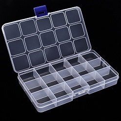 Clear Plastic Bead Storage Container, 15 Compartment Organizer Boxes, Rectangle, Clear, 17.5x10x2.5cm, Compartment: 3.2x2.9x2.1cm