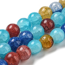 Mixed Color Crackle Glass Beads Strands, Round, Mixed Color, 8~8.5mm, Hole: 1mm, about 48pcs/strand, 14.7 inch(37.5cm)