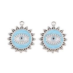 Светло-Синий 304 нержавеющей стальной эмали подвески, солнце с оберегом от сглаза, реальный 18 k позолоченный, ионное покрытие (ip), долговечный, голубой, 21x18x1.5 мм, отверстие : 2 мм