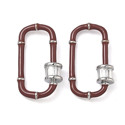 Кокосово-Коричневый Овальный латунный микропаве прозрачный кубический цирконий фиксирующий карабин, с эмалью, долговечный, стойки покрытие, без свинца и без кадмия, платина, кокосового коричневый, 29.5x17 мм