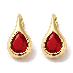 Red Rack Plating Real 18K Gold Plated Brass Teardrop Dangle Earrings, with Cubic Zirconia, Long-Lasting Plated, Lead Free & Cadmium Free, Red, 17.5x9x9mm