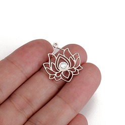 Нержавеющая Сталь Цвет Из нержавеющей стали горный хрусталь подвески, цветок лотоса прелести, цвет нержавеющей стали, 24x21 мм