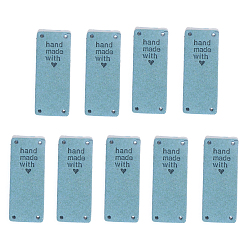 Cadet Blue Microfiber Label Tags, with Holes & Word handmade with, for DIY Jeans, Bags, Shoes, Hat Accessories, Rectangle, Cadet Blue, 50x20mm