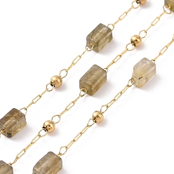 Labradorite Natural Labradorite Rectangle Beaded Chains, with Golden 304 Stainless Steel Findings, Unwelded, 4~4.5x2~2.5x2~2.5mm