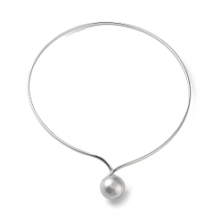 Stainless Steel Color 304 Stainless Steel Round Ball Pendant Choker Necklaces, Rigid Necklaces, Stainless Steel Color, Inner Diameter: 5.20 inch(13.2cm)