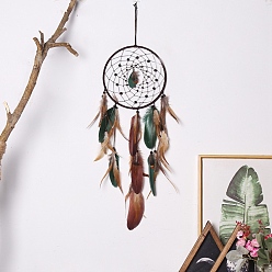 Ring Woven Web/Net with Feather Wall Hanging Decorations, with Iron Ring, for Home Bedroom Decorations, Ring, 580~610x195~200mm
