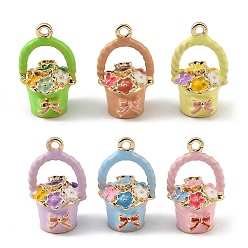 (52) Непрозрачная лаванда Подвески из эмали и сплава, подвески в виде цветочных корзин, долговечный, стойки покрытие, золотые, разноцветные, 19.5~20x11.5x10.5~11 мм, отверстие : 1.4 мм