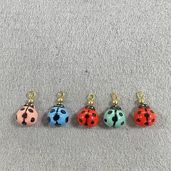 Mixed Color 5Pcs Handmade Porcelain Pendants, Ladybug Charm, with Iron Loop, Golden, Mixed Color, 23.3mm, Hole: 2.8mm