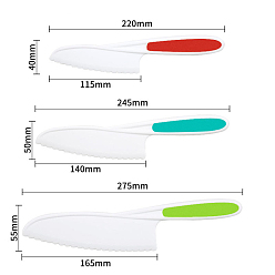 Mixed Color Plastic Cake Knife, with Thermo-Plastic-Rubber, Kitchen Baking Tool, Mixed Color, 220~275x40~55mm, 3pcs/set
