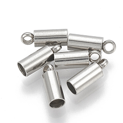 Stainless Steel Color 201 Stainless Steel Cord Ends, End Caps, Column, Stainless Steel Color, 7x2mm, Hole: 1mm, Inner Diameter: 1mm