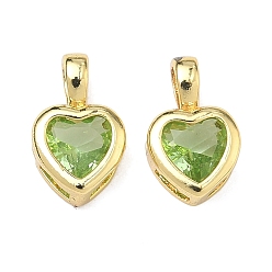 Желто-Зеленый Стеклянные прелести, сердце, с реечной обшивкой латунными выводами, без кадмия и без свинца, долговечный, граненые, желто-зеленый, 12x7.5x3.5 мм, отверстие : 3x2.5 мм