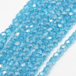 Light Sky Blue Electroplate Glass Beads Strands, Half Plated, Faceted, Cube, Light Sky Blue, 4x4x4mm, Hole: 1mm, about 100pcs/strand, 15.7 inch