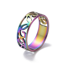 Rainbow Color Ionenplattierung (ip) 201 Hohlblatt-Fingerring aus Edelstahl für Damen, Regenbogen-Farb, us Größe 6 1/2 (16.9 mm)