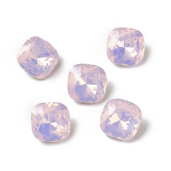 Rose Water Opal Opal Style Eletroplated K9 Glass Rhinestone Cabochons, Pointed Back & Back Plated, Faceted, Square, Rose Water Opal, 10x10x5mm