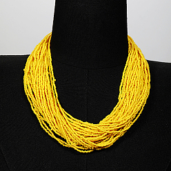 Yellow Plastic Beaded Multi-strand Necklaces, Bohemian Style Necklace, Yellow, 20.87 inch(53cm)