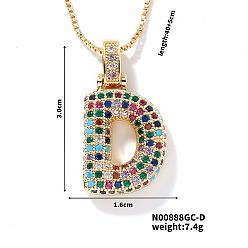 Letter D Латунные паве цветные кубические цирконии буква подвеска коробка цепочка ожерелья, золотые, Буква D, 15.75 дюйм (40 см)