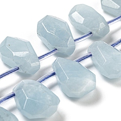 Aquamarine Natural Aquamarine Beads Strands, Faceted, Teardrop, Top Drilled, 10~18x8~13x3~7mm, Hole: 1mm, about 27pcs/strand, 15.79''~15.98''(40.1~40.6cm)