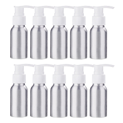 White 50ml Aluminium Lotion Pump Bottle, with PP Plastic Pump Dispenser, Refillable Bottles, Round Shoulder, White, 10.7cm, Capacity: 50ml(1.69 fl. oz)