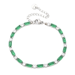 Зеленый 304 браслеты из нержавеющей стали со стразами для женщин, со стеклом, зелёные, 6-3/4 дюйм (17.1 см)