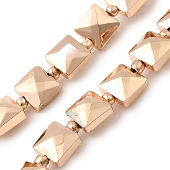 Светло-Золотое Покрытие Стеклянные бусины с гальваническим покрытием , квадратный, граненые, свет позолоченные, 8x8x5.5 мм, отверстие : 0.8 мм, около 37 шт / нитка, 15.75'' (40 см)