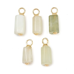 Зеленый Нефрит Подвески-прямоугольники из натурального зеленого нефрита, с латунной фурнитурой , реальный 18 k позолоченный, без кадмия и без свинца, стойки покрытие, долговечный, 18~20x7~8x7~8 мм, отверстие : 3 мм