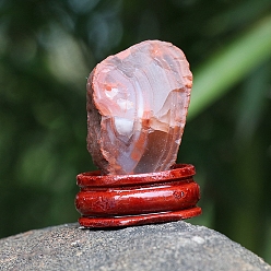 Carnelian Raw Rough Nuggets Natural Carnelian Rock Mineral, with Wood Base, for Home Desktop Decoration, 45x25mm