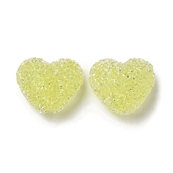 Yellow Resin Beads, with Rhinestone, Drusy Heart, Yellow, 17x19x10.5mm, Hole: 1.6mm
