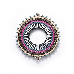 Colorful MIYUKI & TOHO Handmade Japanese Seed Beads Links, Loom Pattern, with Shell, Donut, Colorful, 43~45x40~41x2~3mm, Hole: 2mm