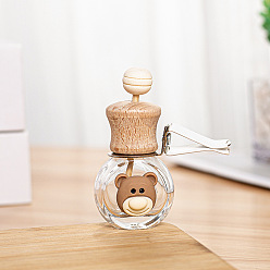 Bear Glass Openable Mini Perfume Bottle, Empty Essential Oil Diffuser Bottle, Car Air Freshener Vent Clip, with Wooden Cap, Bear Pattern, 3.6x5.7cm, Capacity: 10ml(0.34fl. oz)