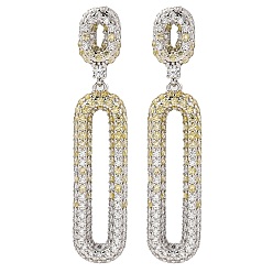 Шампанско-Желтый Латунь микро проложить кубический цирконий болтаться серьги стержня, овальные, платина, шампанское желтый, 50x10.5 мм