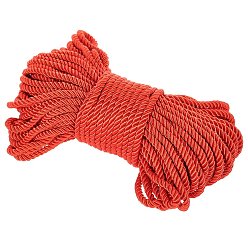 Red 3-Ply Polyester Cords, Twisted Rope, with Black Cotton Cords Inside, for DIY Gift Bagd Rope Handle Making, Red, 6mm, about 25m/bundle