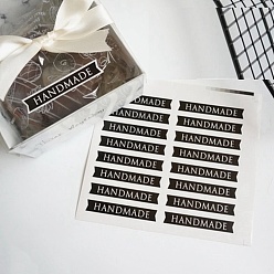 Black Paper Adhesive Stickers, Package Sealing Stickers, Rectangle with Word HANDMADE, Black, 1.3x7cm, 16pcs/sheet