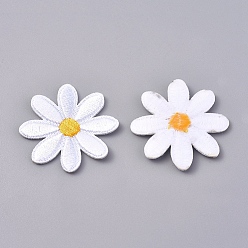 White Computerized Embroidery Cloth Iron on/Sew on Patches, Costume Accessories, Appliques, Flower, White, 33x33x1.6mm