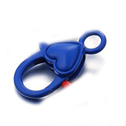 Blue Alloy Lobster Claw Clasp, Heart Shape, Blue, 26.6x14.2x6.5mm, about 10pcs/bag