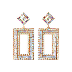 AB Exaggerated Fashion Alloy Inlaid Rhombus Earrings for Women - Full Diamond, Geometric Party Ear Jewelry.