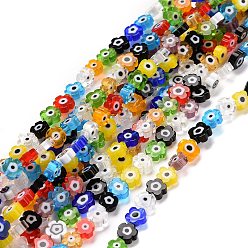 Mixed Color Handmade Millefiori Glass Bead Strands, Flower, Mixed Color, 5.5~8x2.5mm, Hole: 1mm, about 64~67pcs/strand, 15.75 inch~16.34 inch(40~41.5cm)